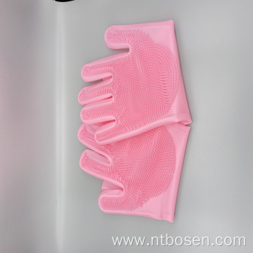 Heat resistant scrub silicone washing gloves